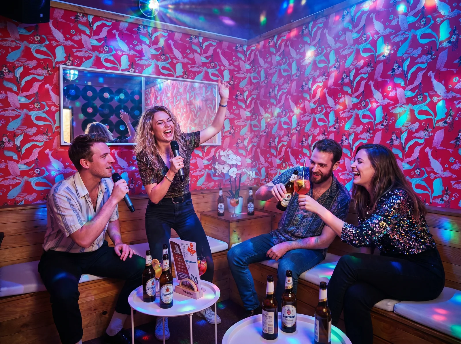 Erwachsene feiern Geburtstag mit Karaoke in der Black Fox World
