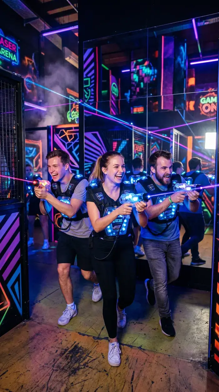 Gruppe in der Neon-Lasertag-Arena